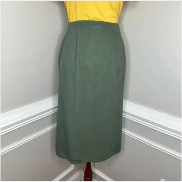 Cali 1850 Women's Olive Button Front Linen Blend Skirt with Attached Belt Size S - Picture 3 of 9